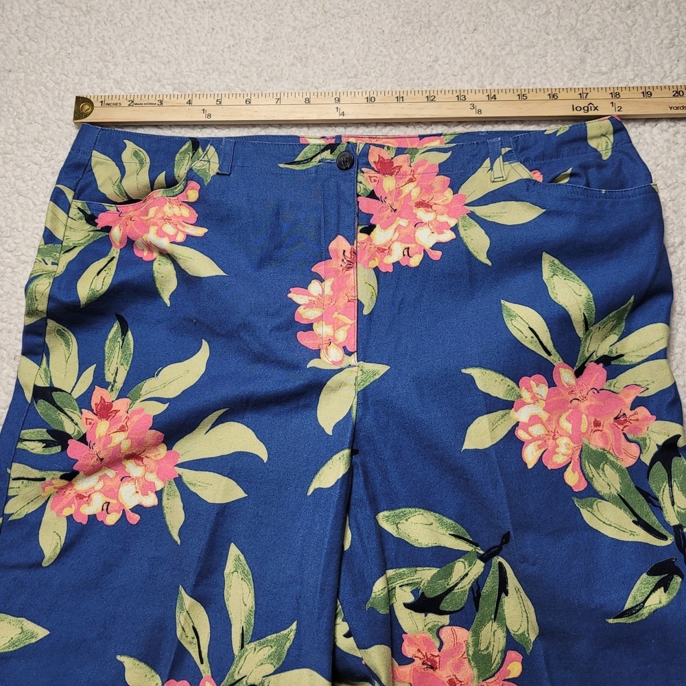 Crazy Horse Floral Crop Pants Blue Pink Tropical Stretch Capris Womens 16 - Picture 2 of 6